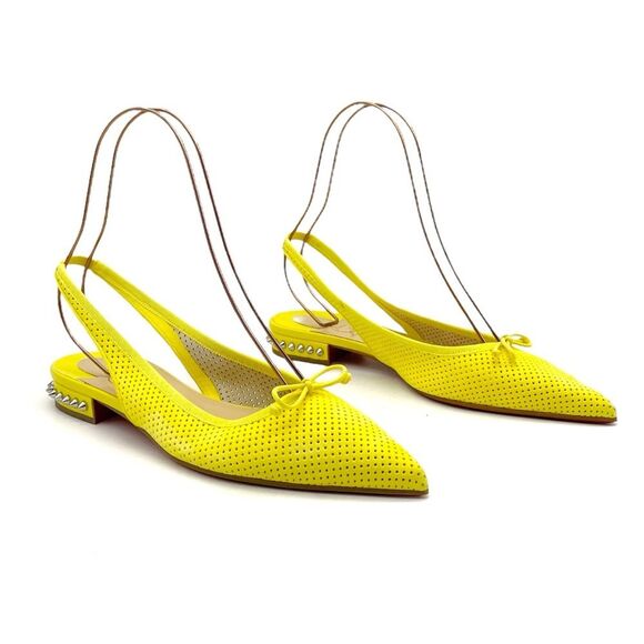 Christian Louboutin Citron Perforated Suede Spiked Hall Slingback Flats Size 40 - Picture 3 of 16